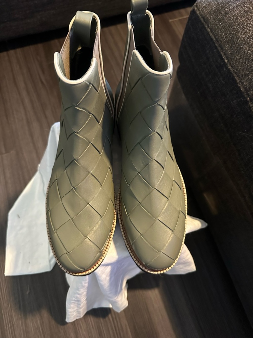 Vinci Woven Leather Booties Womens EU 39 Olive Green Chunky Sole Ankle Boots